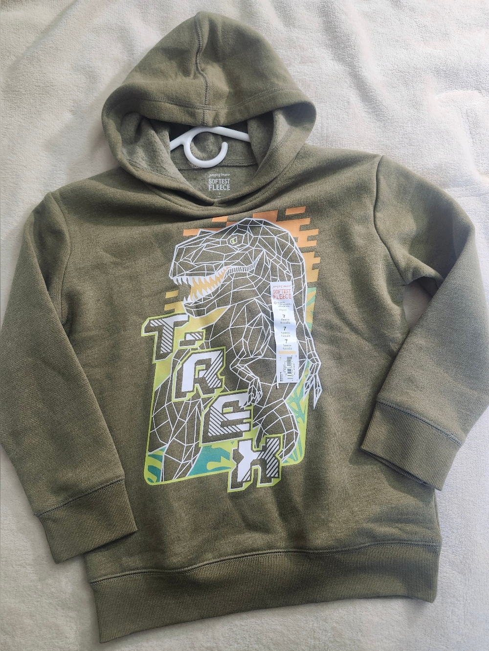 jumping beans Olive Green Dino Graphic Hoodie with Orange & Lime Accents